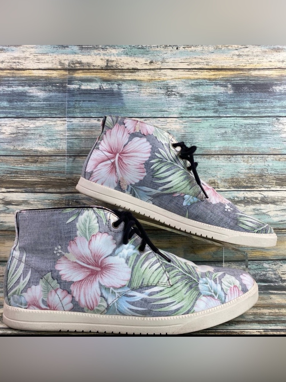 Clae Strayhorn Mens Size 9 Black Canvas Tropical Print High Top Sneakers